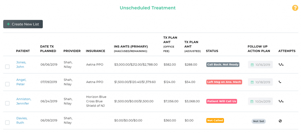 Unscheduled Treatment call list from Open Dental