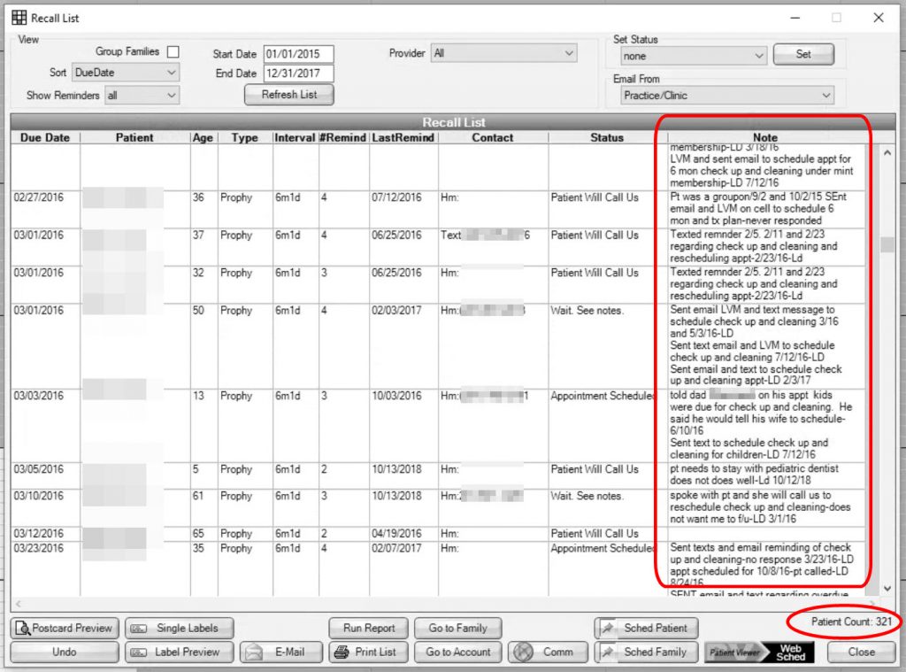 Open Dental Overdue Recall Report