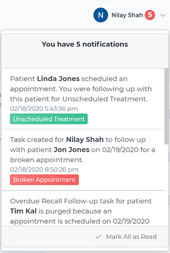 OpenDental Unscheduled treatment follow up Notification