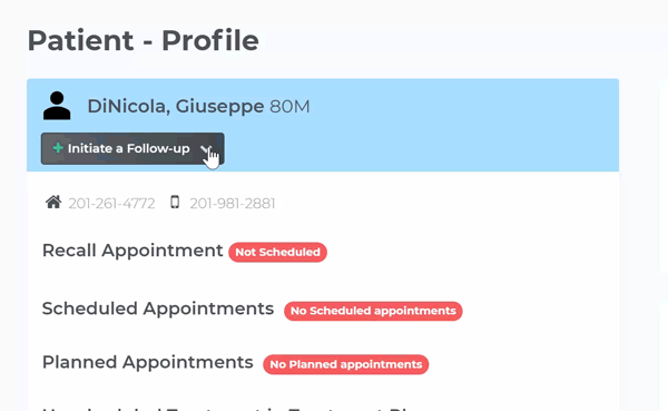 Initiate Patient Follow-ups from Patient Profile page