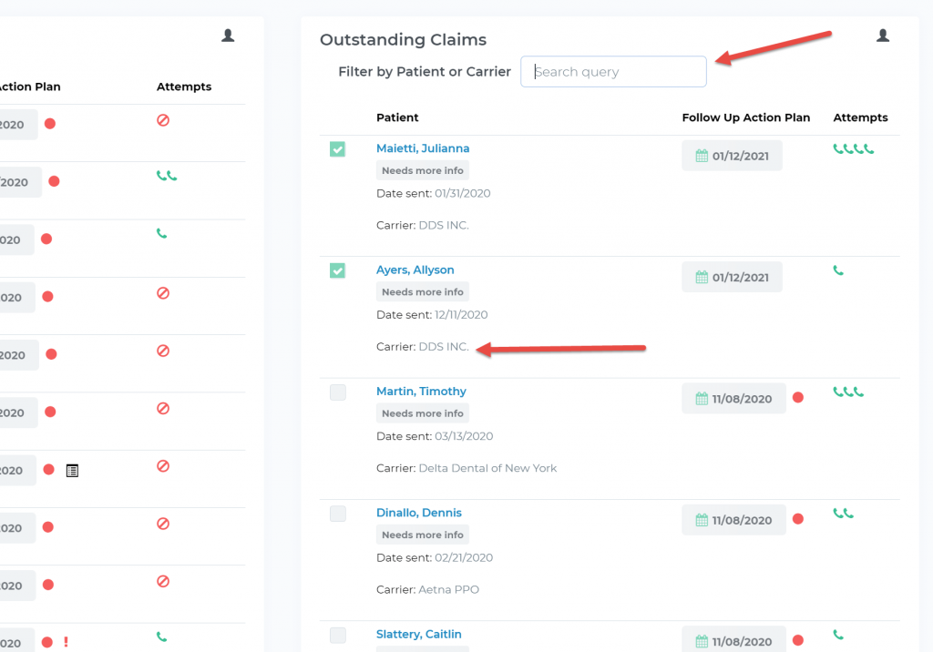 Open Dental Outstanding Claims List Filtering
