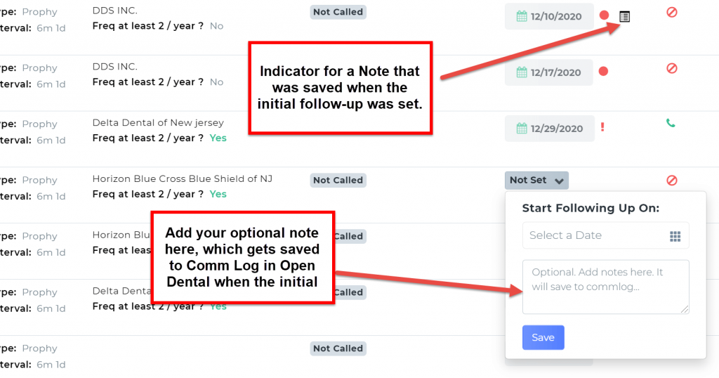 Setting an initial Follow-up date for Open Dental patient and creating an Initial note