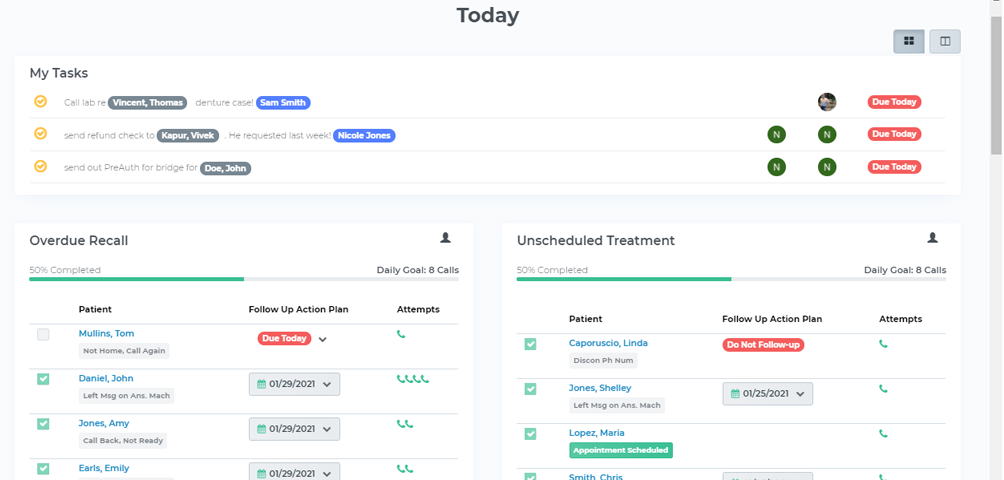 Open Dental Tasks and Follow-ups Dashboard on Teamio