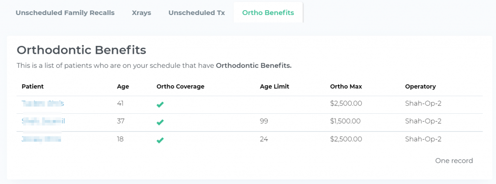 Open Dental Morning Huddle Orthodontic Benefits for patients on Schedule today